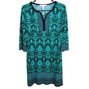 Maggie London Petites Silk Emerald Green & Black Midi Dress Size 4P